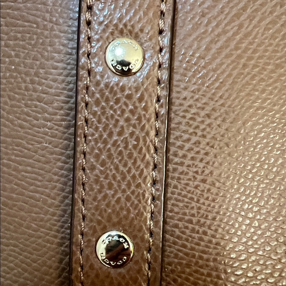Like New Coach Brown Pebble Leather Shoulder Bag w/ Gold Accents and Zip Closure - Picture 3 of 11